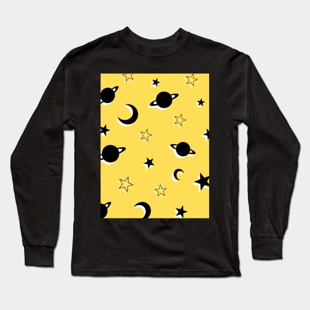 Planets, Stars and Moons on Bright Yellow Long Sleeve T-Shirt by OneThreeSix